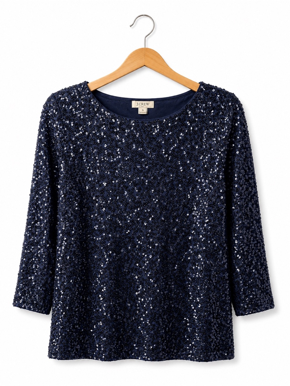 J.Crew Navy Sequin Scoop Neck Top Women’s Small 100% Cotton Party Quiet Luxury